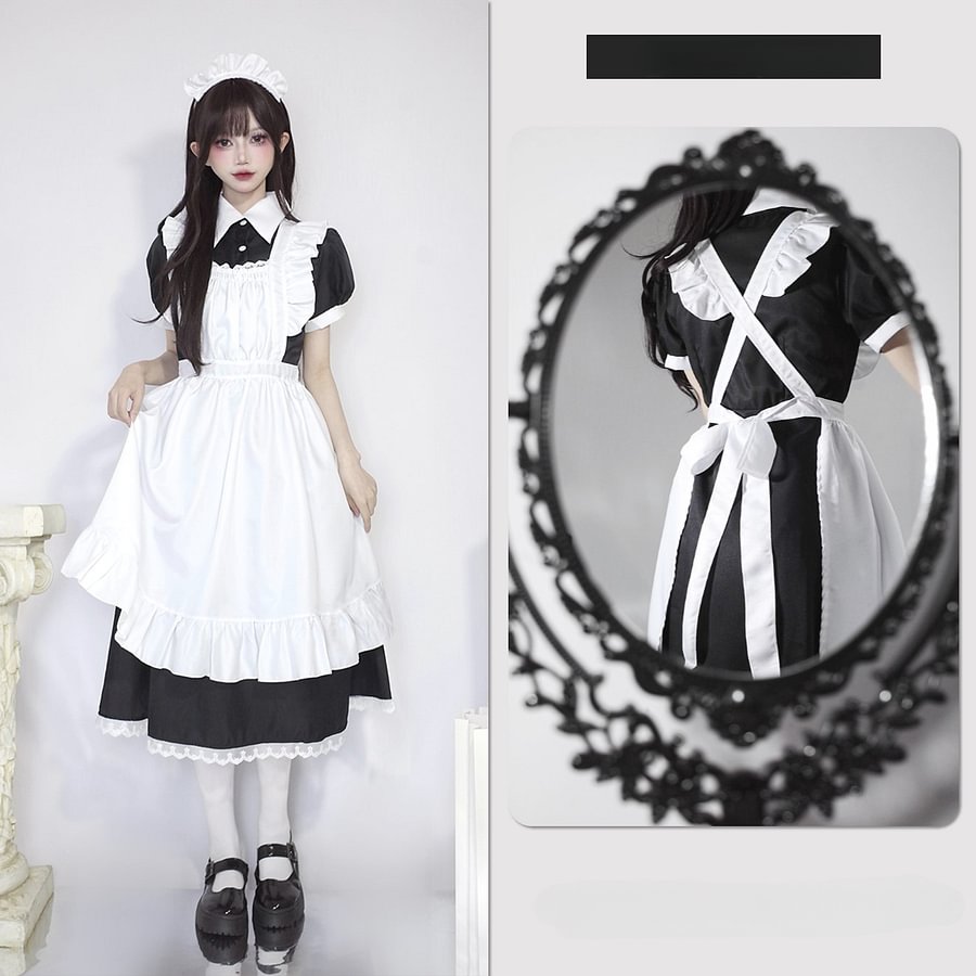 Plus Size Maid Dress Japanese Manservant Long-sleeved One Piece Dress 4XL Lolita Dress 5XL