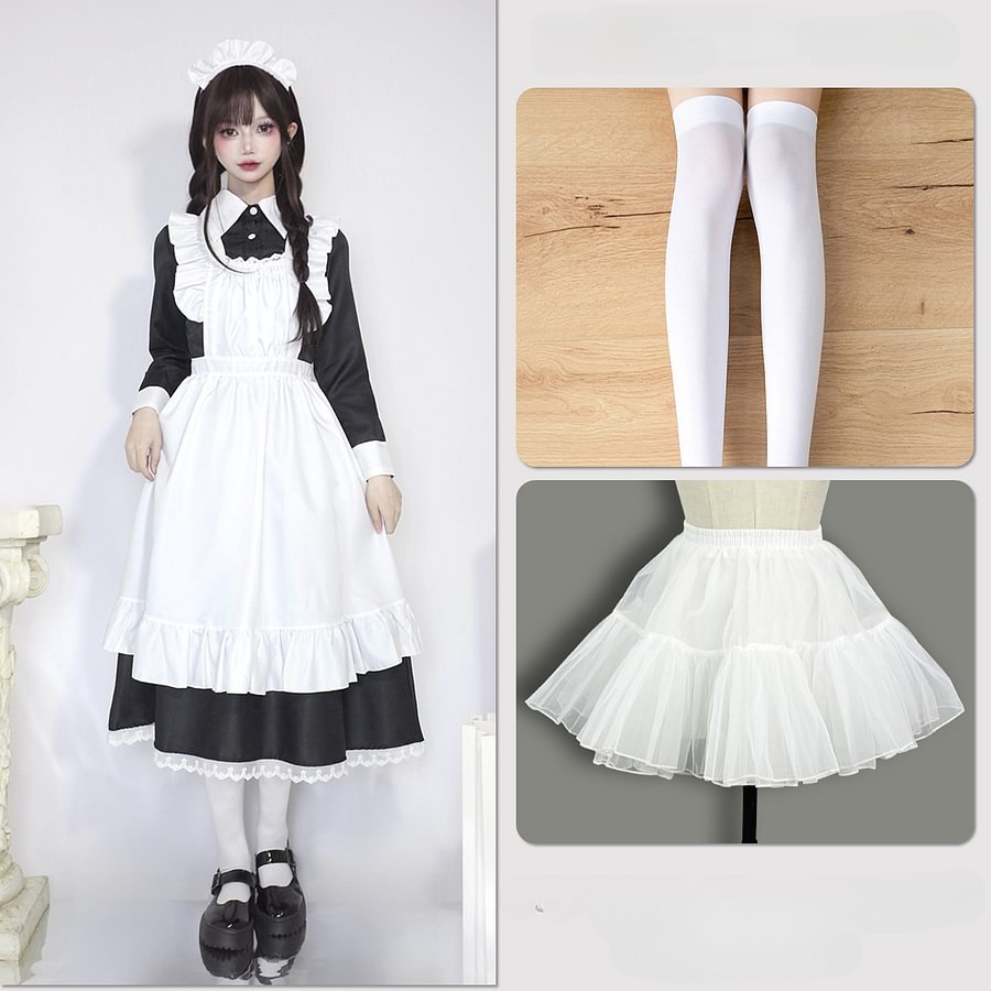 Plus Size Maid Dress Japanese Manservant Long-sleeved One Piece Dress 4XL Lolita Dress 5XL