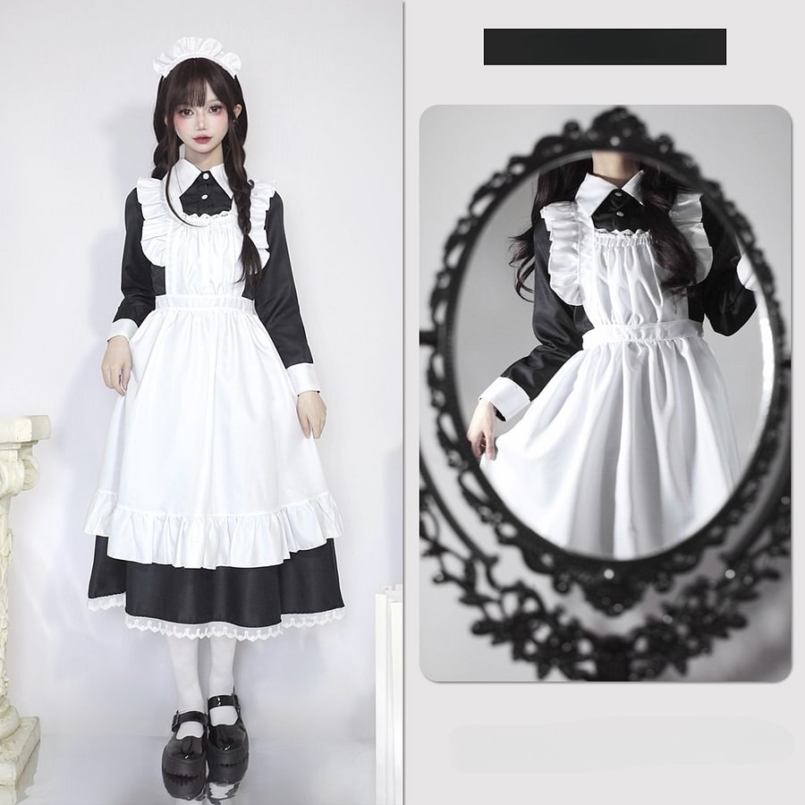 Plus Size Maid Dress Japanese Manservant Long-sleeved One Piece Dress 4XL Lolita Dress 5XL