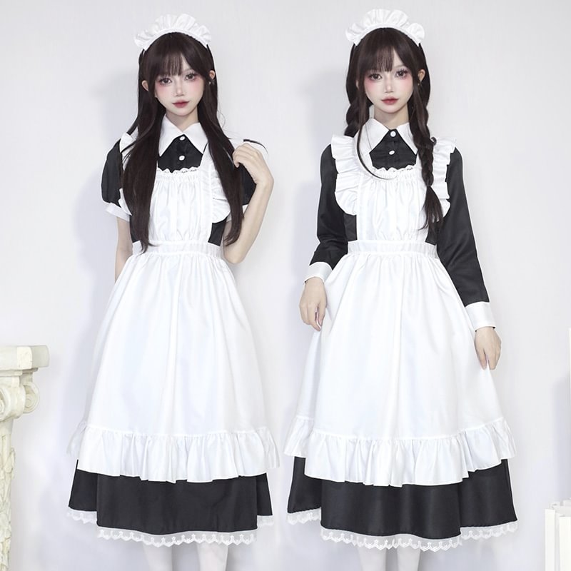Plus Size Maid Dress Japanese Manservant Long-sleeved One Piece Dress 4XL Lolita Dress 5XL