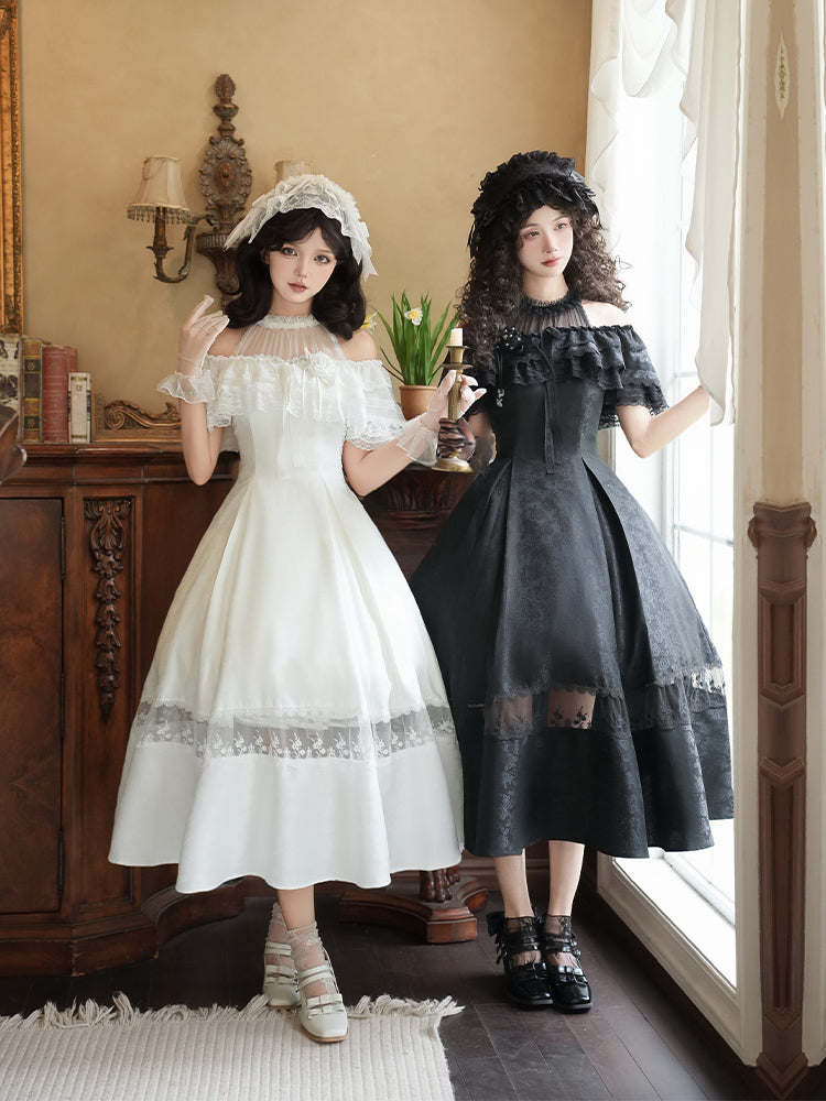 [Pre]Classic Lolita White Dress A Tribute Gemini Neck Waist Summer Daily Light Lolita