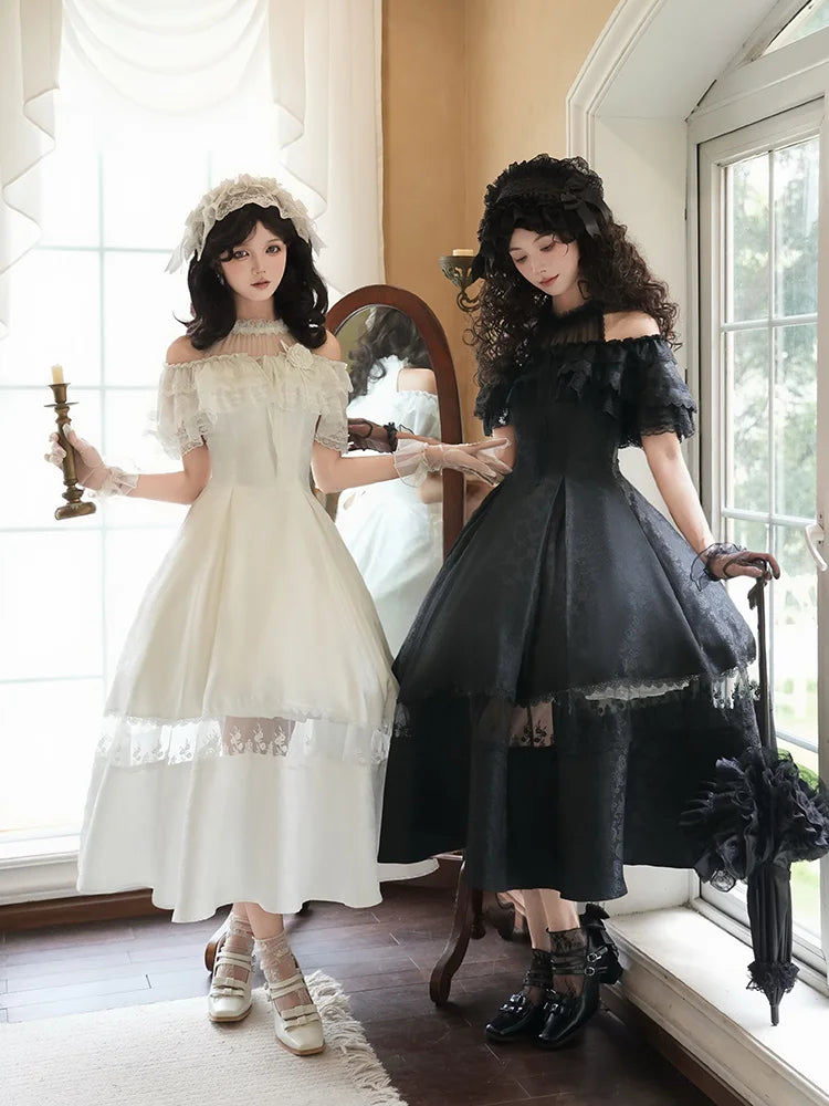 [Pre]Classic Lolita White Dress A Tribute Gemini Neck Waist Summer Daily Light Lolita