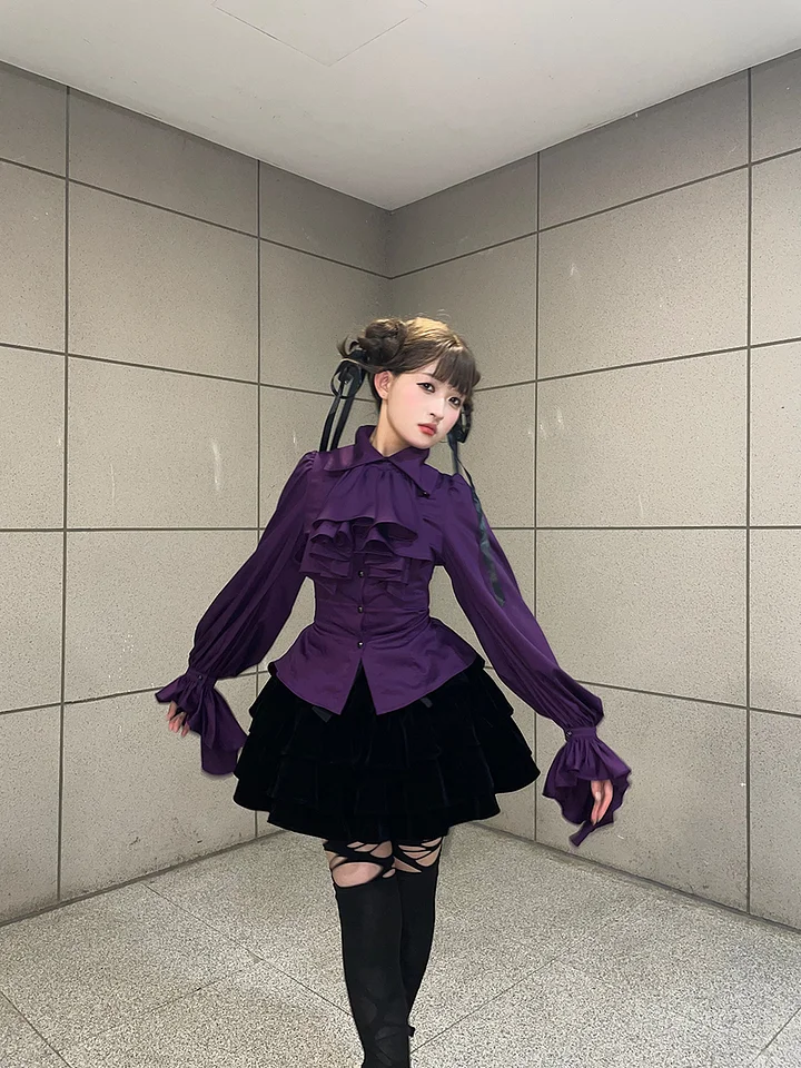 [Pre] Goth Lolita Elegant Lolita Gothic Long-sleeved Ruffle Shirt Top Blouse
