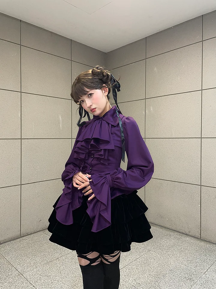 [Pre] Goth Lolita Elegant Lolita Gothic Long-sleeved Ruffle Shirt Top Blouse