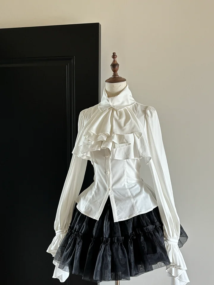 [Pre] Goth Lolita Elegant Lolita Gothic Long-sleeved Ruffle Shirt Top Blouse