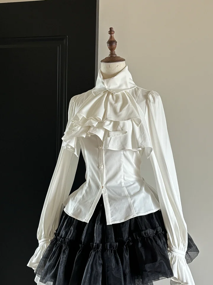 [Pre] Goth Lolita Elegant Lolita Gothic Long-sleeved Ruffle Shirt Top Blouse
