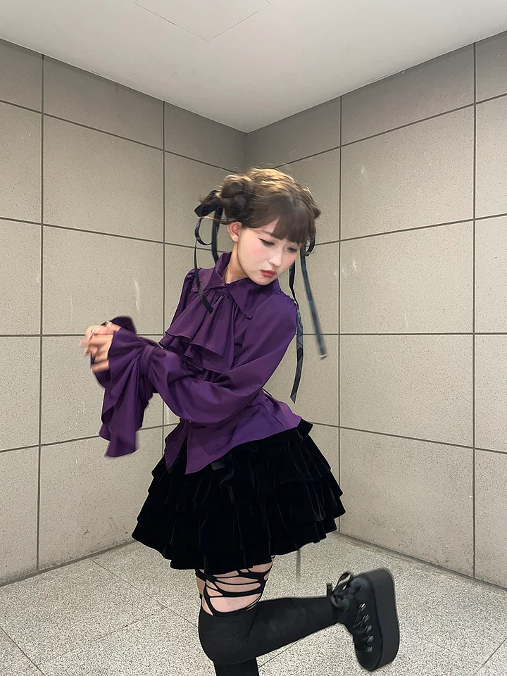 [Pre] Goth Lolita Elegant Lolita Gothic Long-sleeved Ruffle Shirt Top Blouse