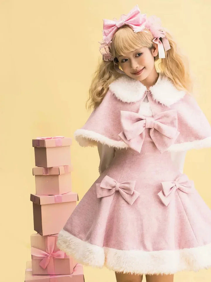 [Pre] Sweet Bow Woolen Cloak Dress Lolita Dress in Winter JSK Daily Wear