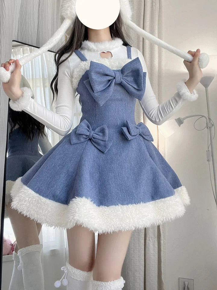 [Pre] Sweet Bow Woolen Cloak Dress Lolita Dress in Winter JSK Daily Wear