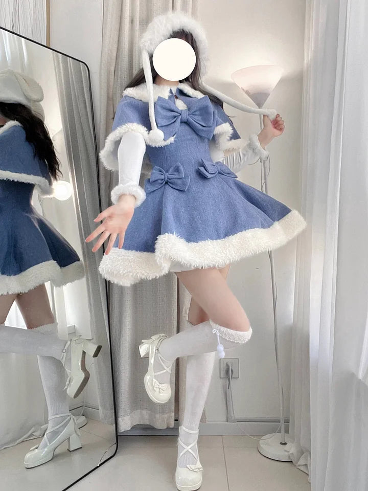 [Pre] Sweet Bow Woolen Cloak Dress Lolita Dress in Winter JSK Daily Wear