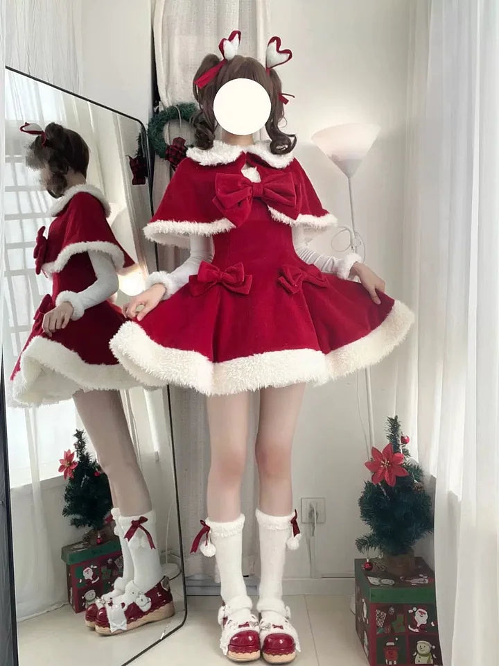 [Pre] Sweet Bow Woolen Cloak Dress Lolita Dress in Winter JSK Daily Wear
