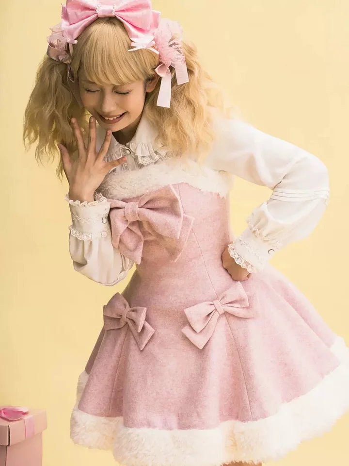 [Pre] Sweet Bow Woolen Cloak Dress Lolita Dress in Winter JSK Daily Wear