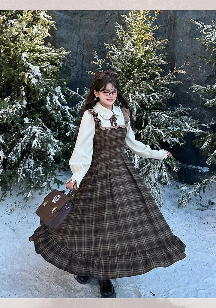 [Pre] Brown Vintage Preppy Style Plus Size dress elegant British style Lolita Dress in Autumn&Winter