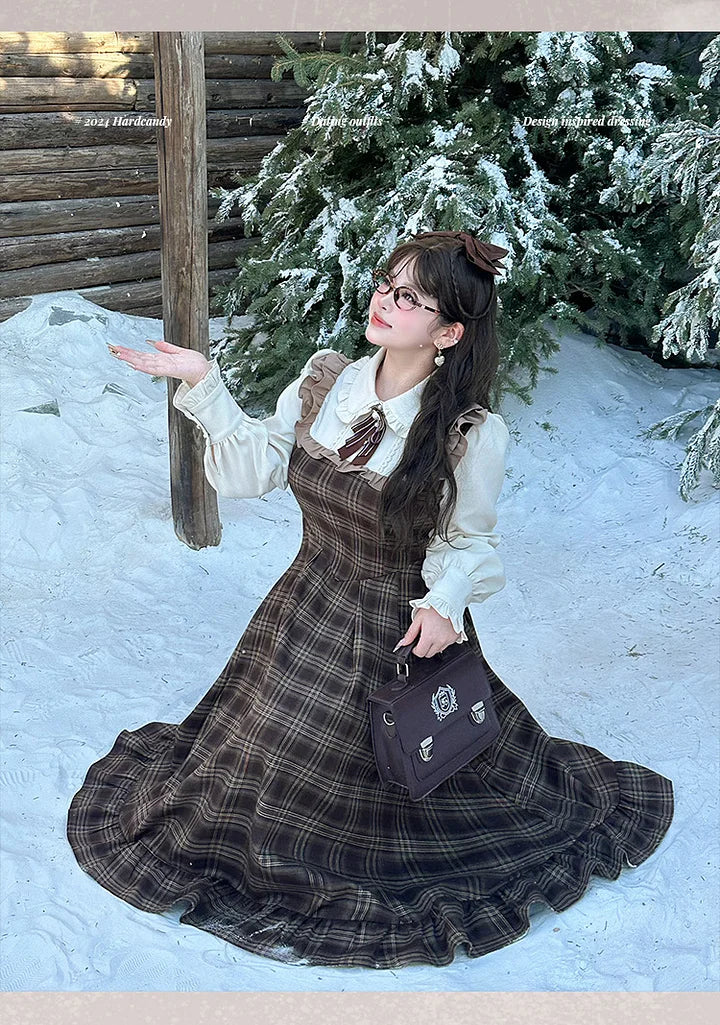 [Pre] Brown Vintage Preppy Style Plus Size dress elegant British style Lolita Dress in Autumn&Winter