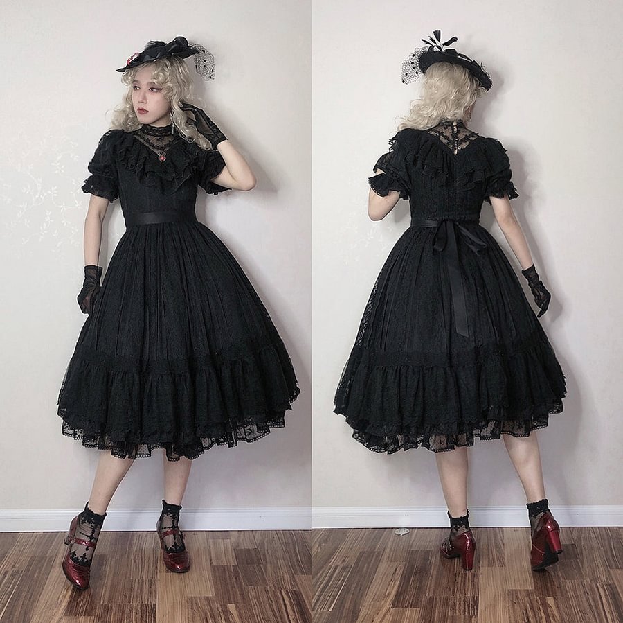 [Pre] Hime Lolita Rose Lace Pure Color Lolita OP Elegant Long Dress