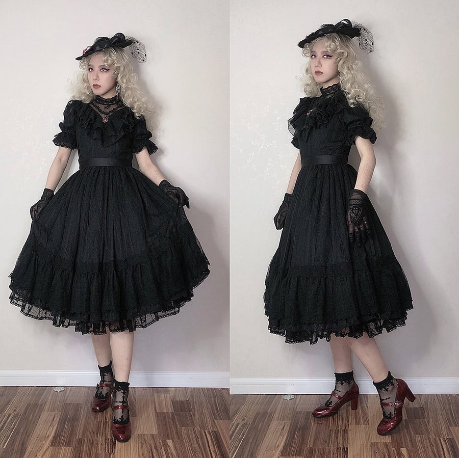 [Pre] Hime Lolita Rose Lace Pure Color Lolita OP Elegant Long Dress
