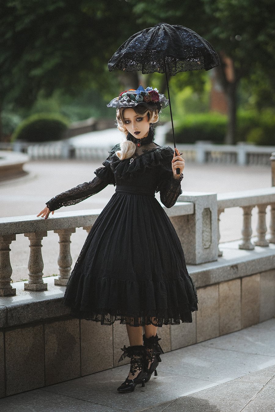 [Pre] Hime Lolita Rose Lace Pure Color Lolita OP Elegant Long Dress