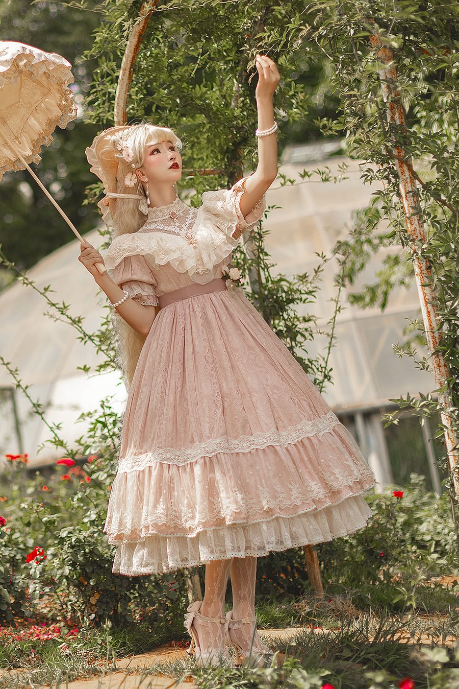 [Pre] Hime Lolita Rose Lace Pure Color Lolita OP Elegant Long Dress