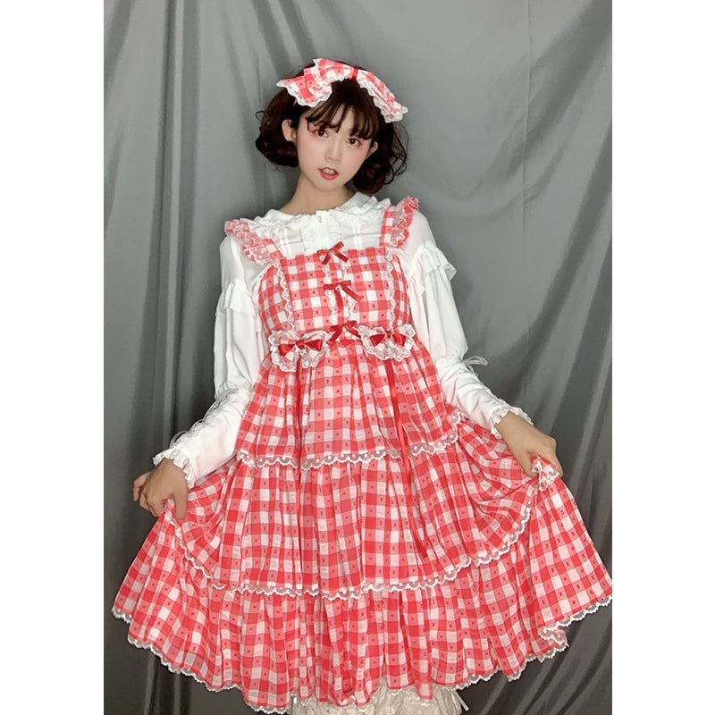 [Pre] Plus Size Sweet Lolita Jumper Dress Plaid Sweet JSK Cute Red Blue Green Black Dress Casual 4XL Lolita Dress Jumper Skirt