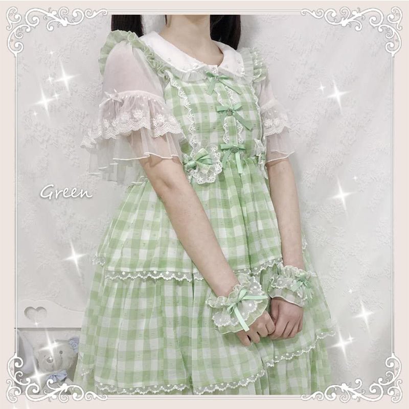[Pre] Plus Size Sweet Lolita Jumper Dress Plaid Sweet JSK Cute Red Blue Green Black Dress Casual 4XL Lolita Dress Jumper Skirt