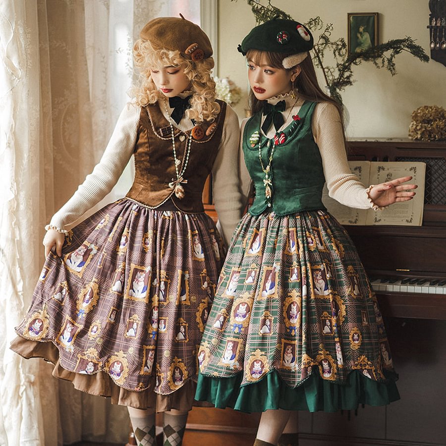 [Pre]Christmas Preppy Style Velvet Classic Lolita Skirt Vest Set Dress