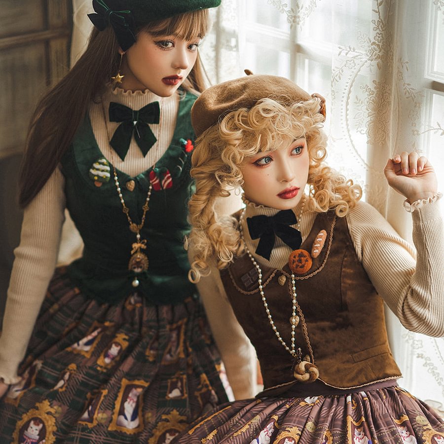 [Pre]Christmas Preppy Style Velvet Classic Lolita Skirt Vest Set Dress