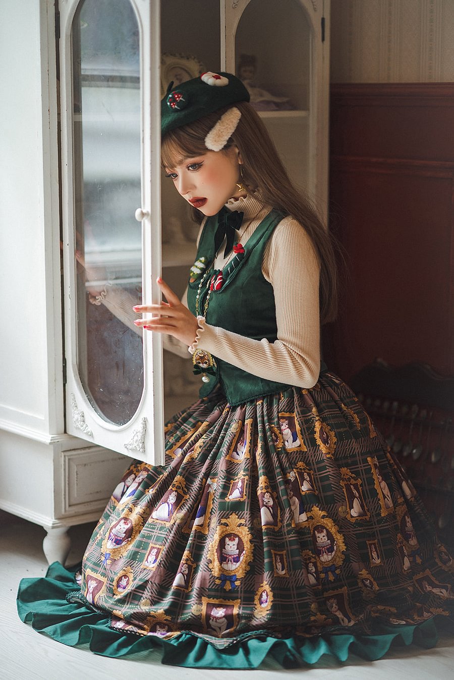[Pre]Christmas Preppy Style Velvet Classic Lolita Skirt Vest Set Dress