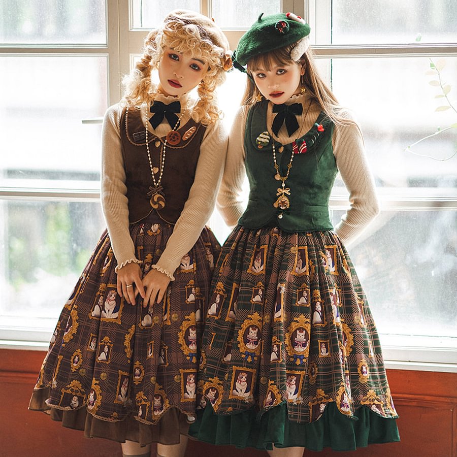 [Pre]Christmas Preppy Style Velvet Classic Lolita Skirt Vest Set Dress