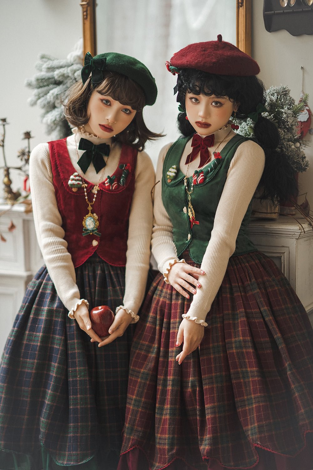 [Pre]Christmas Preppy Style Velvet Classic Lolita Skirt Vest Set Dress