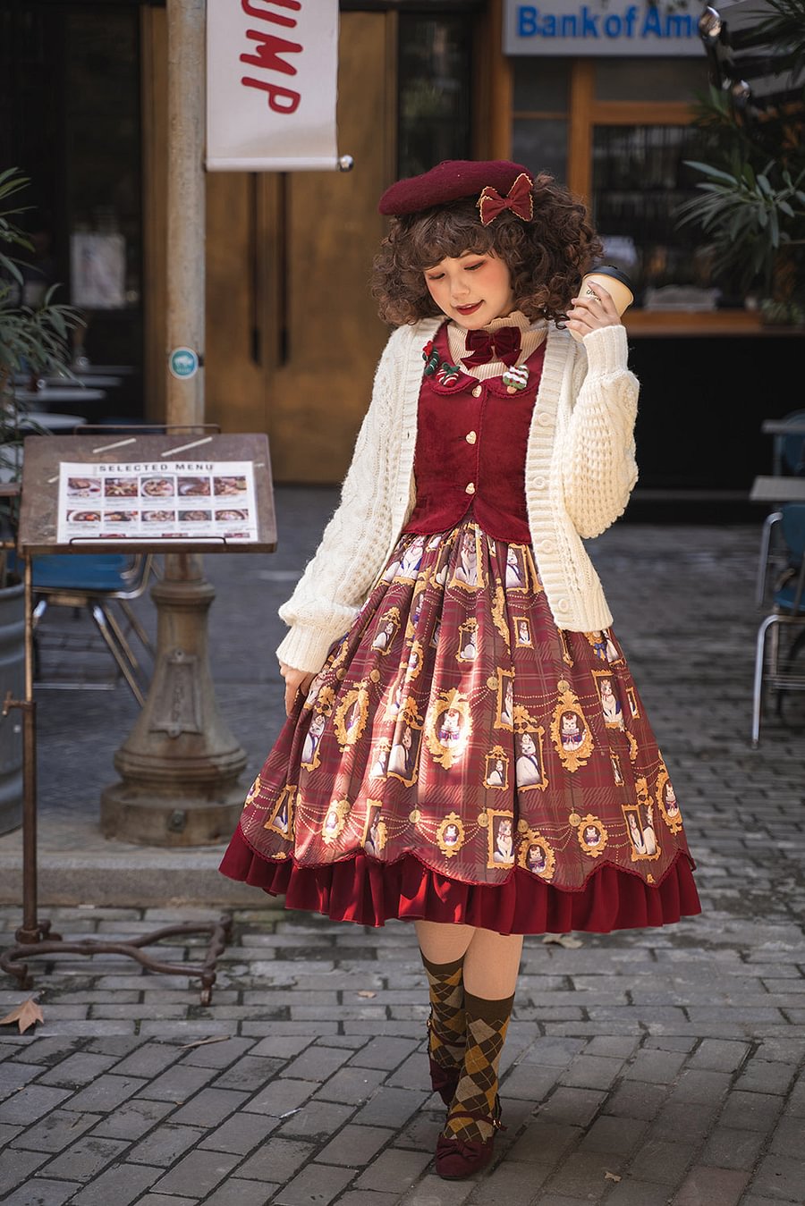 [Pre]Christmas Preppy Style Velvet Classic Lolita Skirt Vest Set Dress