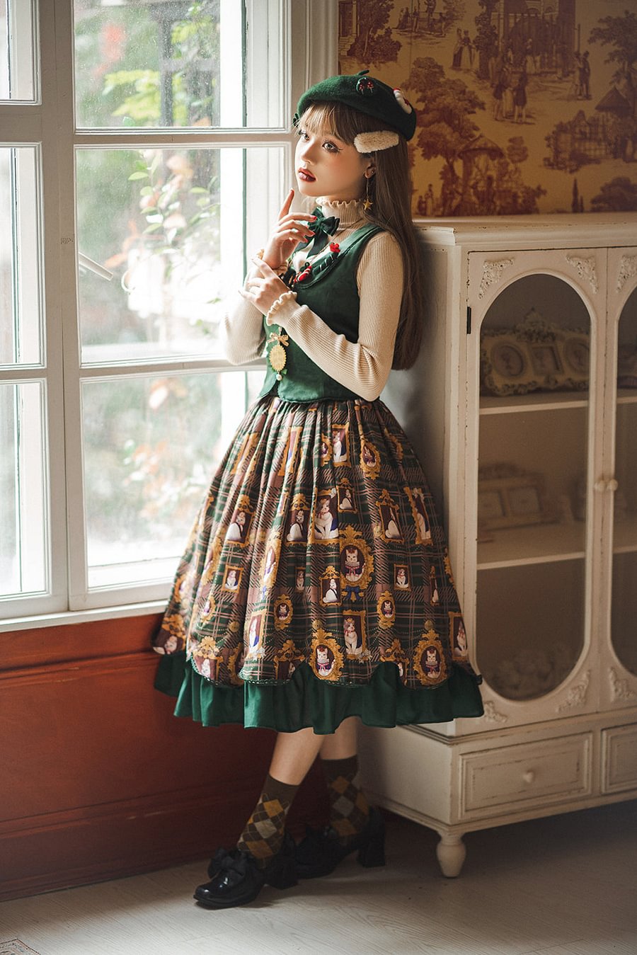 [Pre]Christmas Preppy Style Velvet Classic Lolita Skirt Vest Set Dress