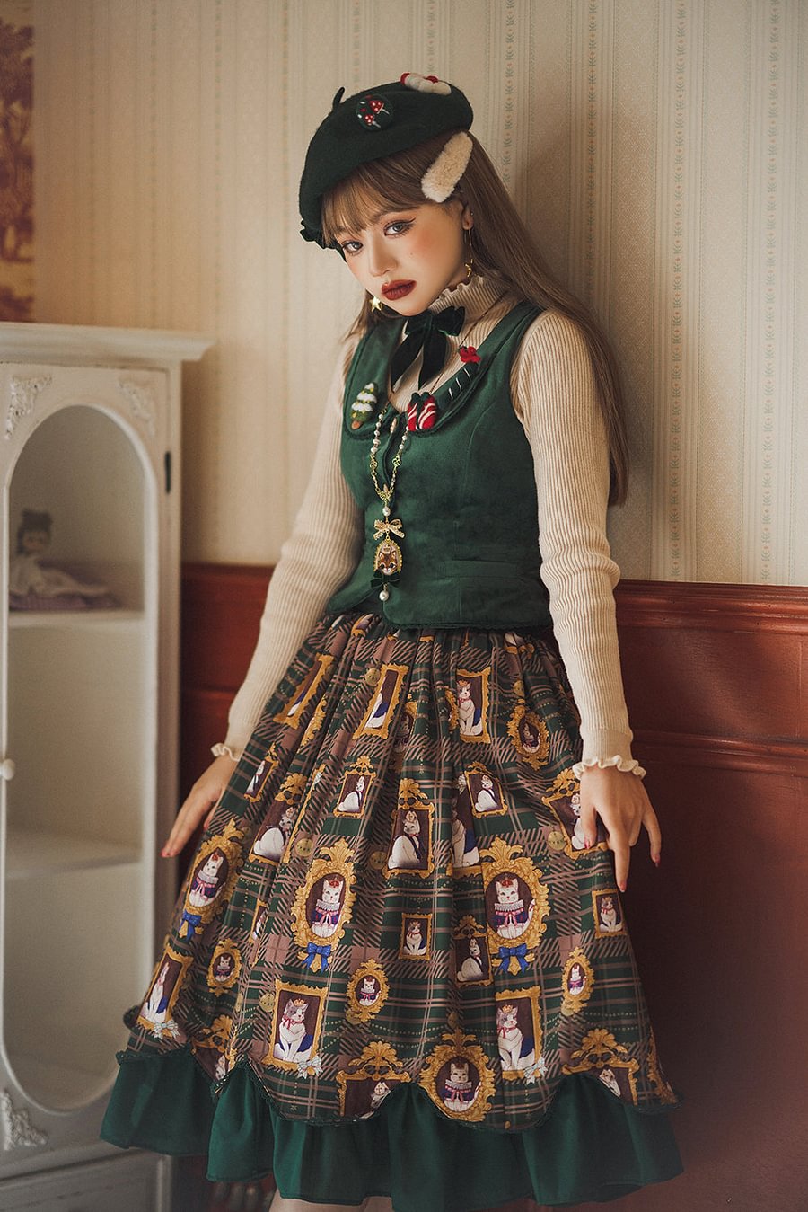 [Pre]Christmas Preppy Style Velvet Classic Lolita Skirt Vest Set Dress