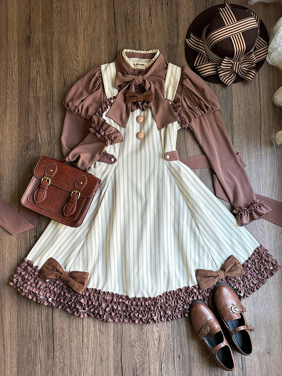 [Pre]Classic Lolita Sweet Beige Dress Earth-Tone Lolita Fashion Daily Autumn Suspender Dress