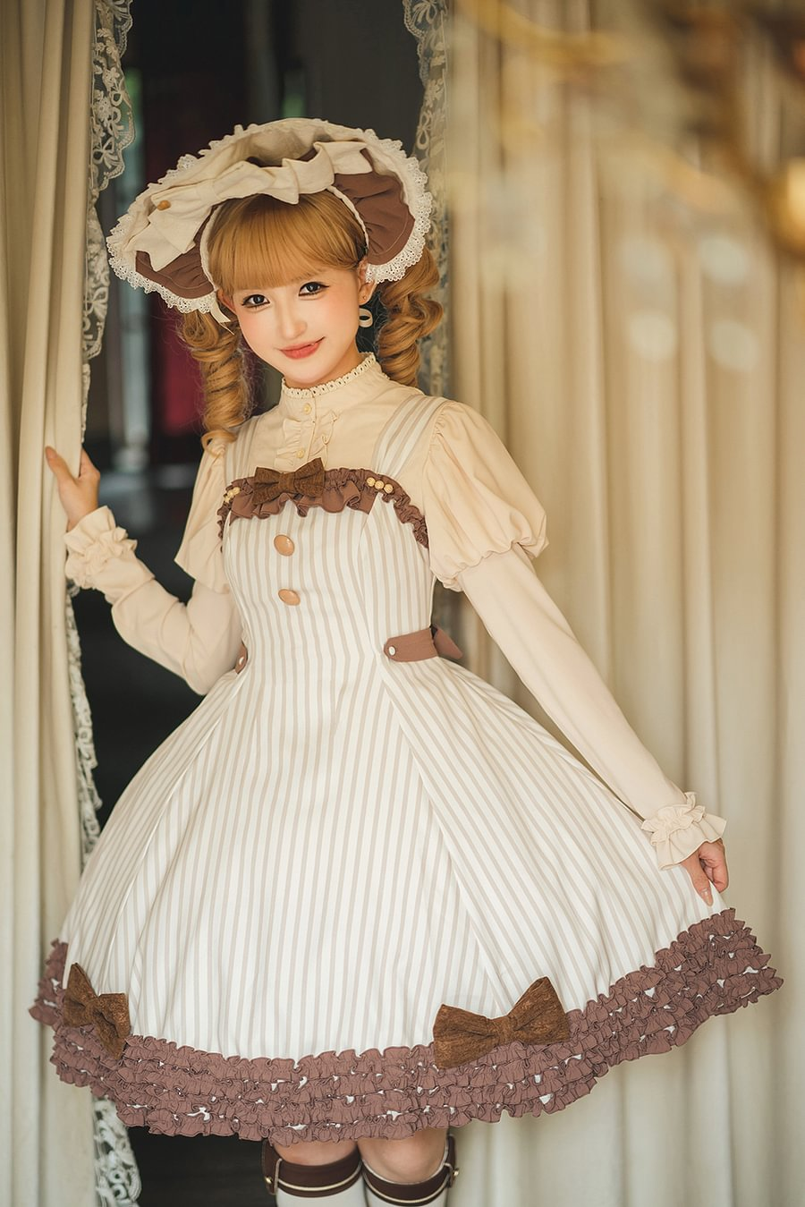 [Pre]Classic Lolita Sweet Beige Dress Earth-Tone Lolita Fashion Daily Autumn Suspender Dress