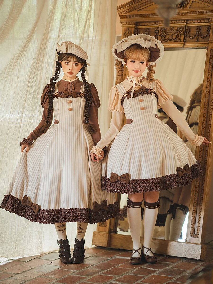 [Pre]Classic Lolita Sweet Beige Dress Earth-Tone Lolita Fashion Daily Autumn Suspender Dress