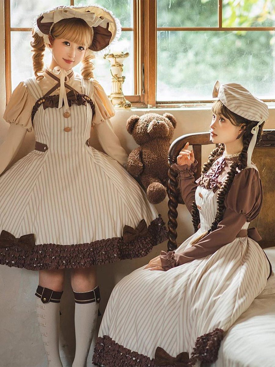 [Pre]Classic Lolita Sweet Beige Dress Earth-Tone Lolita Fashion Daily Autumn Suspender Dress
