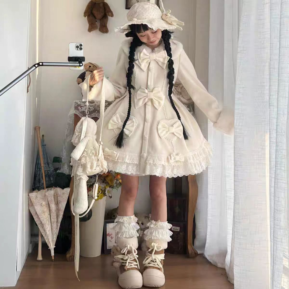 [Pre]Lolita Coat Sweet Winter Faux Fur Collar Princess Overcoat Thermal Holiday Dressy Outerwear