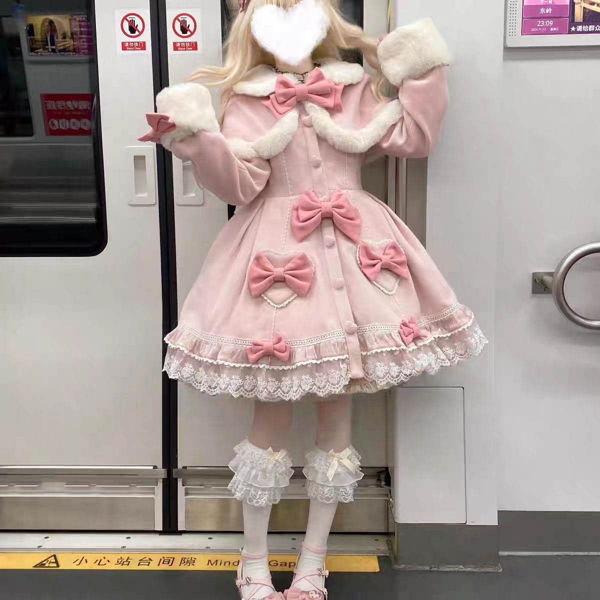 [Pre]Lolita Coat Sweet Winter Faux Fur Collar Princess Overcoat Thermal Holiday Dressy Outerwear