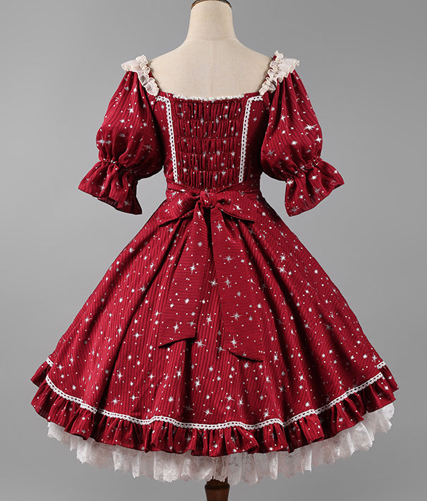 [Pre]Sweet Classic Silver Foil Printing Lolita OP Dress 4Xl Lolita Dress Plus Size One Piece Dress