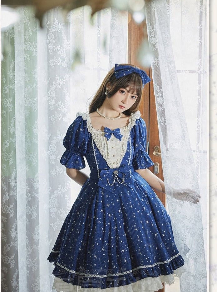 [Pre]Sweet Classic Silver Foil Printing Lolita OP Dress 4Xl Lolita Dress Plus Size One Piece Dress
