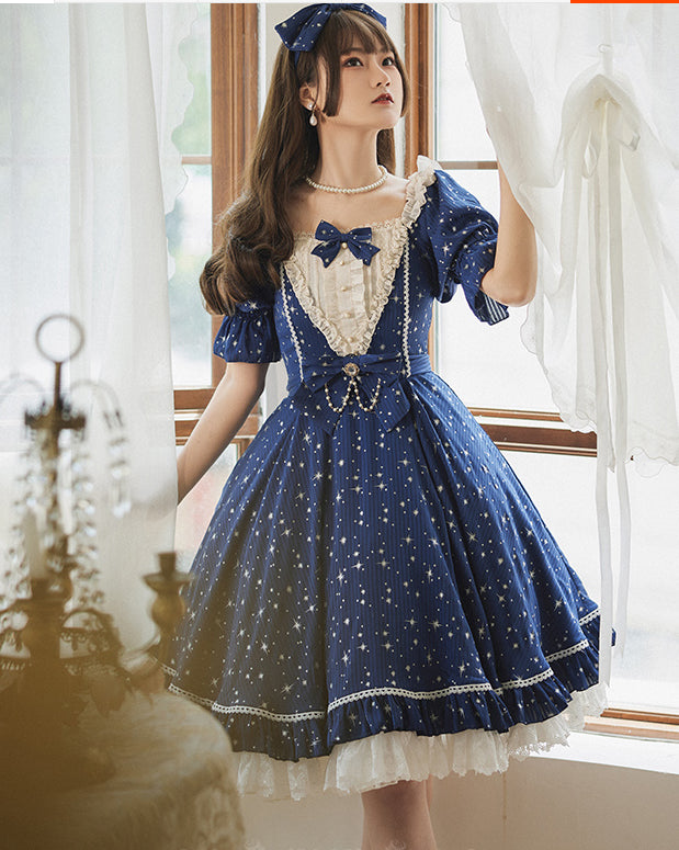 [Pre]Sweet Classic Silver Foil Printing Lolita OP Dress 4Xl Lolita Dress Plus Size One Piece Dress
