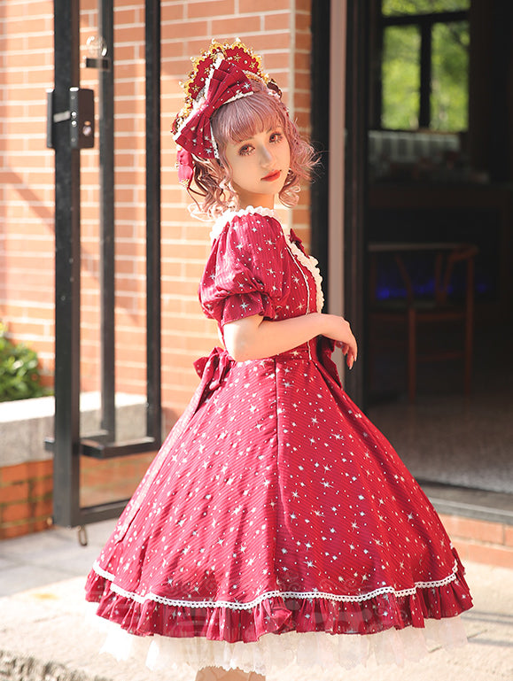 [Pre]Sweet Classic Silver Foil Printing Lolita OP Dress 4Xl Lolita Dress Plus Size One Piece Dress