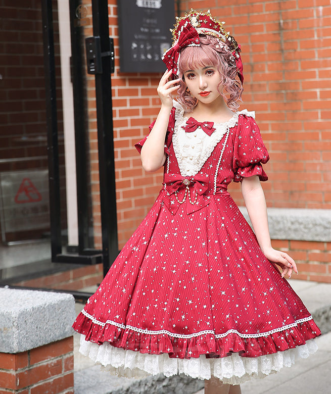 [Pre]Sweet Classic Silver Foil Printing Lolita OP Dress 4Xl Lolita Dress Plus Size One Piece Dress