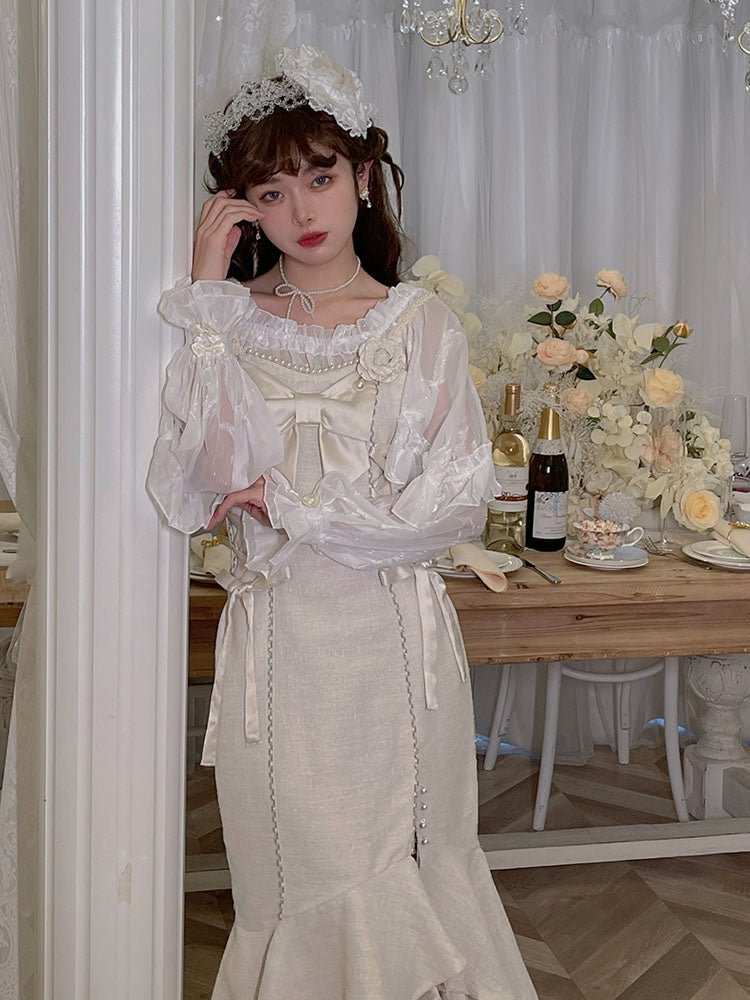 Prom Goth Dresses JSK Simple Classic Light Lolita Fishtail Dress Lace Long