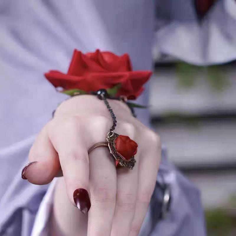 Punk Lace Cuff Vintage Gothic Lolita Bracelet Halloween Rose Skeleton Hand Chain
