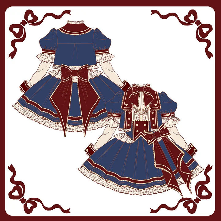 Punk Lolita Circus Color Lolita Set Magician Red Blue Cute Halloween Costume Skirt Blouse