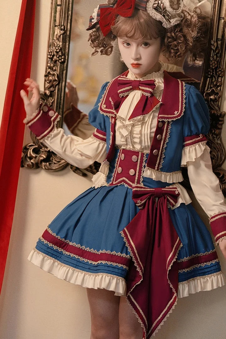 Punk Lolita Circus Color Lolita Set Magician Red Blue Cute Halloween Costume Skirt Blouse
