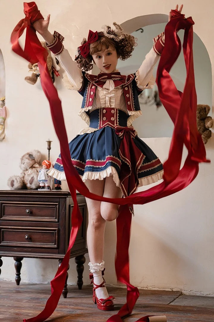 Punk Lolita Circus Color Lolita Set Magician Red Blue Cute Halloween Costume Skirt Blouse