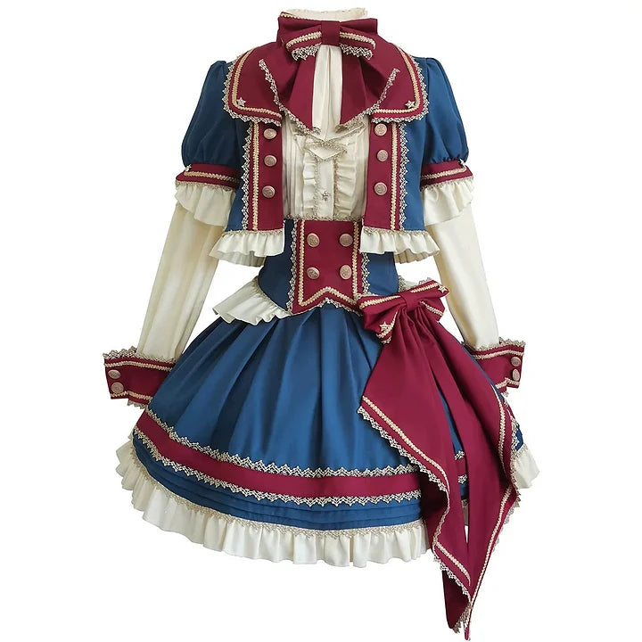 Punk Lolita Circus Color Lolita Set Magician Red Blue Cute Halloween Costume Skirt Blouse