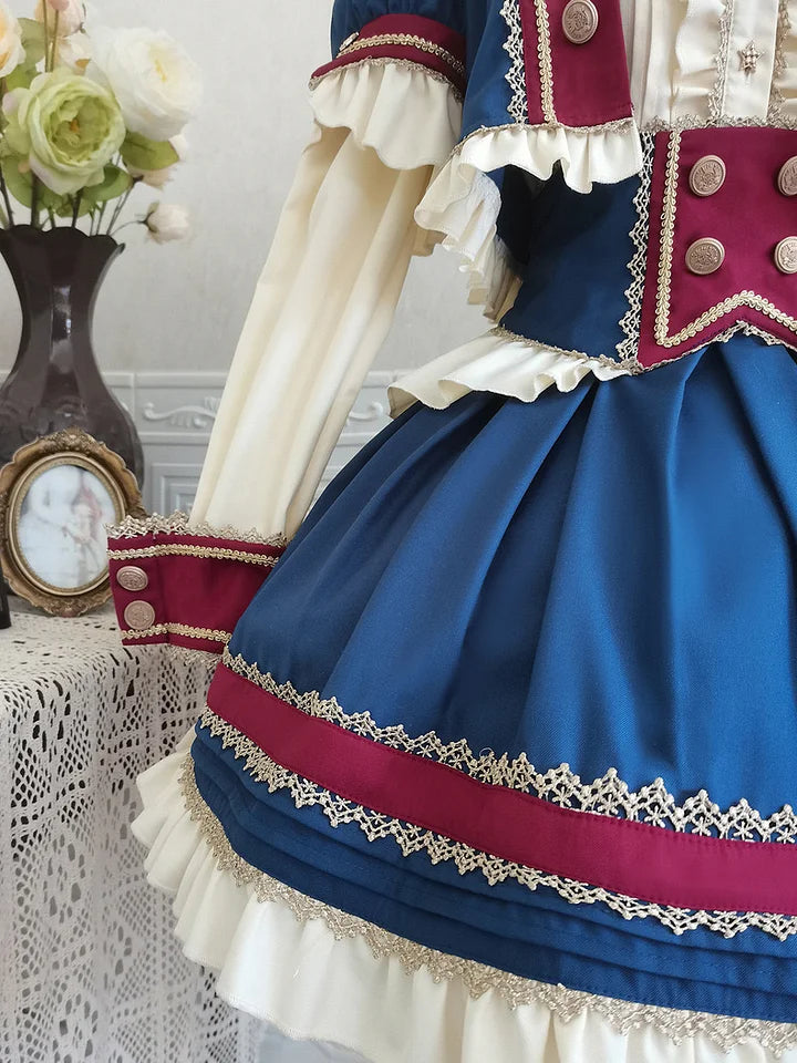 Punk Lolita Circus Color Lolita Set Magician Red Blue Cute Halloween Costume Skirt Blouse